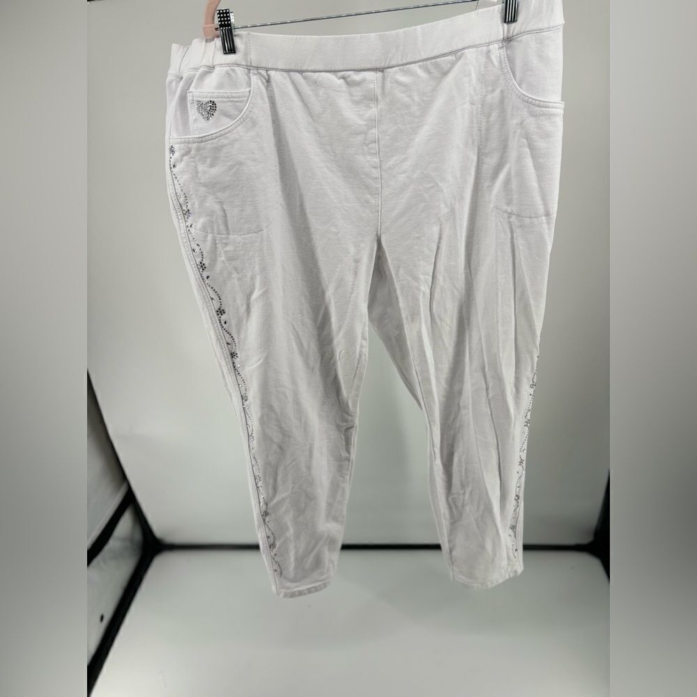 Quacker Factory Dream Jeannes White Embellished Pants Size 2X - Picture 4 of 16